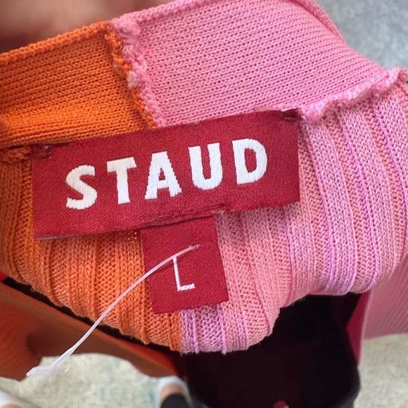 STAUD Shoko Long Sleeve Colorblock Two Tone Dress - Orange and Pink - Picture 4 of 4